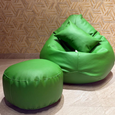 HugBag Faux Leather XXL Pear Shap 3 Pcs Combo Bean Bag Green -apl2cgr image