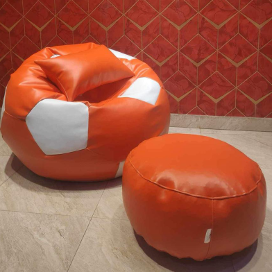 HugBag Faux Leather Xxl Football Shape 3 Pcs Combo Bean Bagbean Bag White -afl2cow image