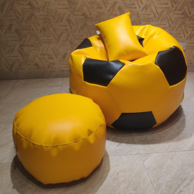 HugBag Faux Leather Xxl Football Shape 3 Pcs Combo Bean Bagbean Bag Yellow -afl2cyb image