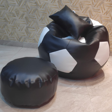 HugBag Faux Leather Xxl Football Shape 3pcs Combo Bean Bagbean Bag Black -afl2cbw image