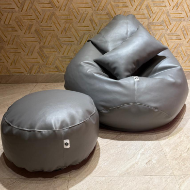 HugBag Faux Leather Xxl Pear Shap 3 Pcs Combo Bean Bag Ash -apl2cas image