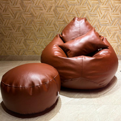 HugBag Faux Leather Xxl Pear Shap 3 Pcs Combo Bean Bag Coconut -apl2ccc image