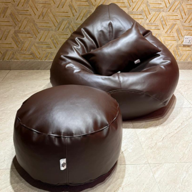 HugBag Faux Leather Xxl Pear Shap 3pcs Combo Bean Bag Brown -apl2cbr image