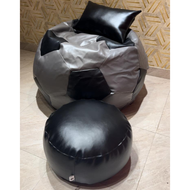 Hugbag Faux Leather Xxl Football Shape 3pcs Combo Bean Bagbean Bag Grey -afl2cgb image