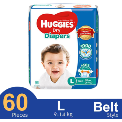 Huggies Dry Diapers Belt System Baby Diaper (L Size) (9-14kg) (60pcs) image