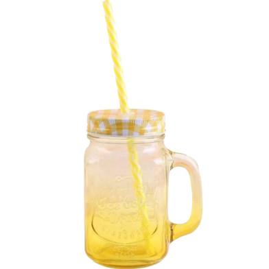IHW Mason Jar Mug With Straw And Lid Yellow image