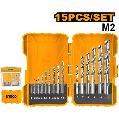 INGCO AKDL51502 HSS M2 Drill Bits Set 15 Pcs image