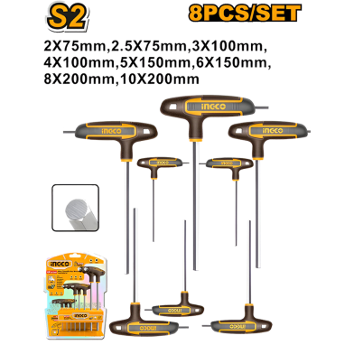INGCO HHKT80818 T-Handle Hex Wrench Set 8 Pcs image