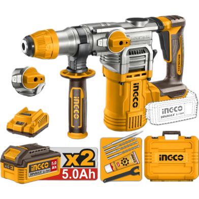 Ingco 20V 28mm SDS Plus Cordless Rotary Hammer With 2Pcs 5.0Ah Battery And 1Pcs Charger image