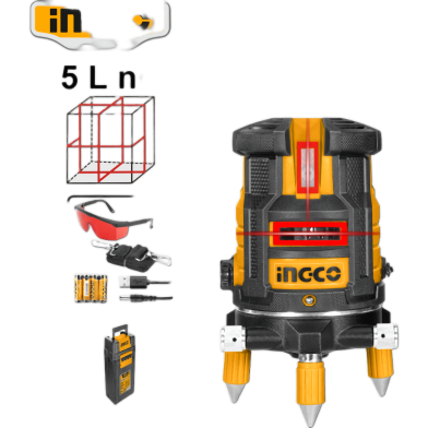 Ingco 5 Lines Self Leveling Line Laser Red Laser Beams With Cross Lock And Laser Gain Function image