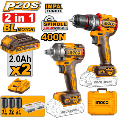 Ingco Cordless Kit Impact Drill And Impact Wrench Combo 2Pcs image