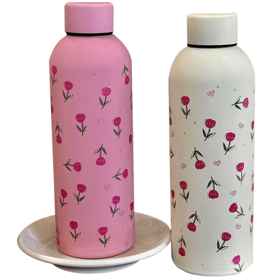 Insulated Stainless Steel Water Bottle - Keeps Drinks Hot and Cold, with Cute Print (Multicolor, Multi Print) image