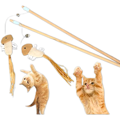 Interactive Cat Teaser Cute Wood Cat Stick Pet Toy For Cat image