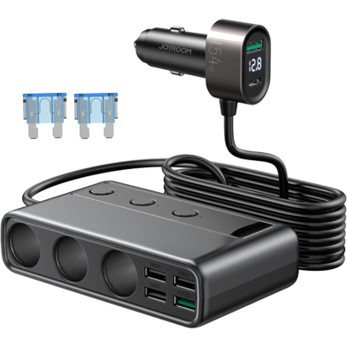 JOYROOM JR-CL06 154W Car Adapter With three Sockets Plus 6 ports (PD Plus QC3.0 Plus USB*4) image