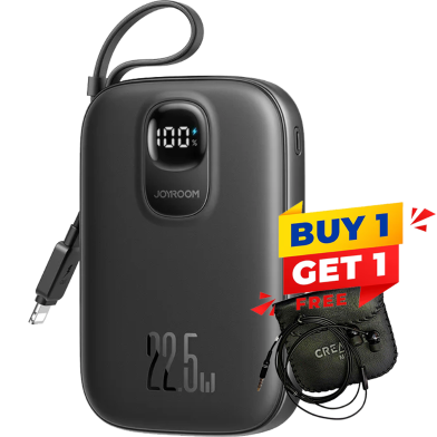 JOYROOM JR-PBF18 Power Bank 10000mAh 22.5W Fast Charging Battery Pack with iP Cable - Black (Buy 1 Get 1 CREATIVE EP-530 Earphone FREE) image