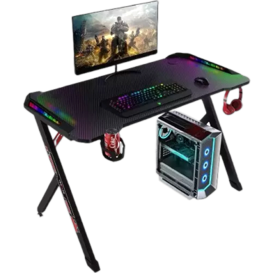 Jedel Besmile Z Shaped Rgb Gaming Desk With Cup Holder And Headset Hook. image