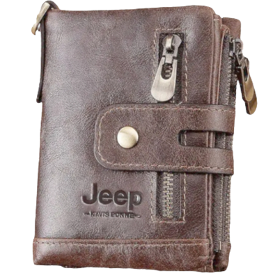 Jeep 100 Percent Leather Vintage Small Man Zipper Wallet With Coin Purse Pocket image