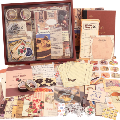 Journal Kit with Journaling Supplies, Vintage Aesthetic Scrapbook Paper A6 Grid Notebook, Scrapbook Kit, Craft DIY Gift for Adult Teen Girl Kid Women image