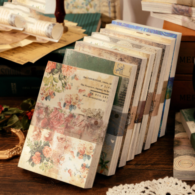 Journal Momo Material Paper Human Morning and Evening Series Retro Literary DIY Notebook Decoration Base Collage Paper 8 Options 100 Pes Paper image