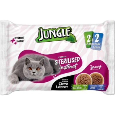 Jungle Adult Cat Pouch Food Gravy - Salmon and Beef 4pcs Combo Pack (4x100g) | Cat Wet Food image