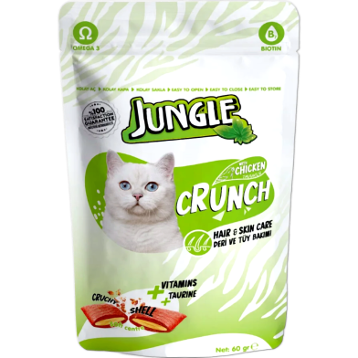 Jungle Cat Crunch Hair and Skin Care with Chicken 60gm | Cat Snacks Food image