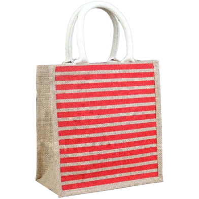 Jute Shopping Bag Natural And Red 10x10x4 Inch image