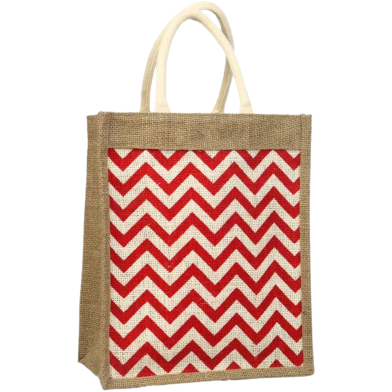 Jute Shopping Bag Natural And Red 10x12 Inch image