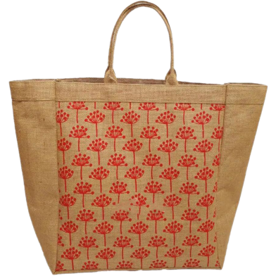Jute Shopping Bag Natural And Red 14x17x8 Inch image