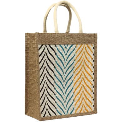 Jute Shopping Bag Natural And White 10x12 Inch image