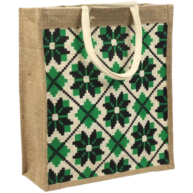 Jute Shopping Bag Natural And White 10x12 Inch image