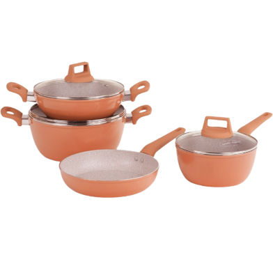Kiam Die Casting Cookware 7 Pcs Set With Glass Lid and Induction Bottom - Brown 7 in 1 image