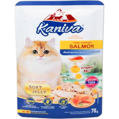 Kaniva Cat Pouch Tuna Topping Salmon In Soft Jelly For All Age Cats 70g | Cat Wet Food image