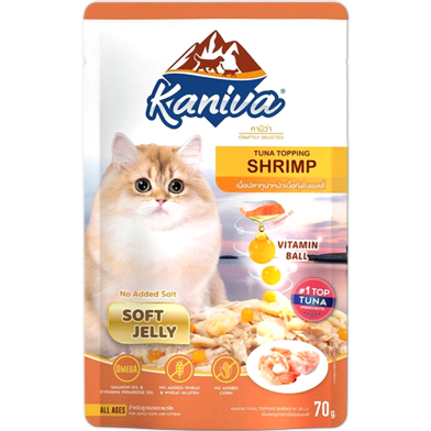 Kaniva Cat Pouch Tuna Topping Shrimp In Soft Jelly For All Age Cats 70gm image