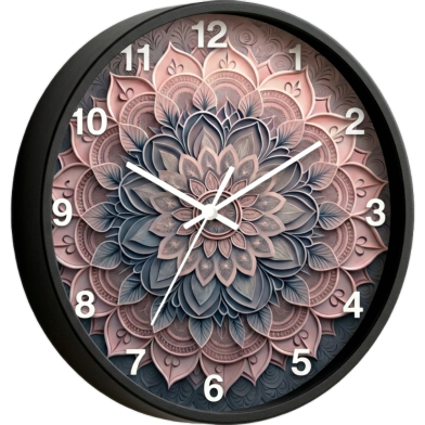 Karana Fashion 12 Inch 3D Mandala Art Wall Clock Elegant Dusty Rose And Slate Grey Geometric Decor image