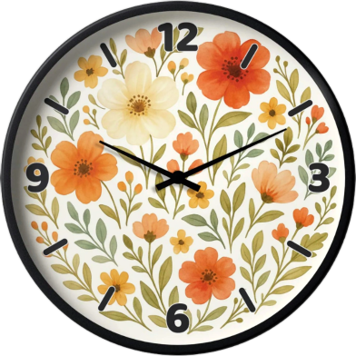 Karana Fashion 12 Inch Blooming Floral Wall Clock Elegant Orange and Cream Botanical Home Decor image