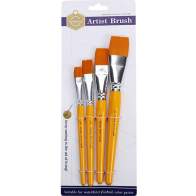 Keep Smiling 4pcs / set Yellow Wooden Nylon Straight Hair Brush Set High Quality Watercolor Acrylic Brush Set image