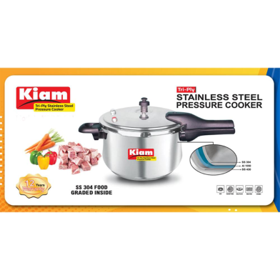 Kiam Modern Design Tri Ply Stainless Steel Pressure Cooker-5.5 ltr image
