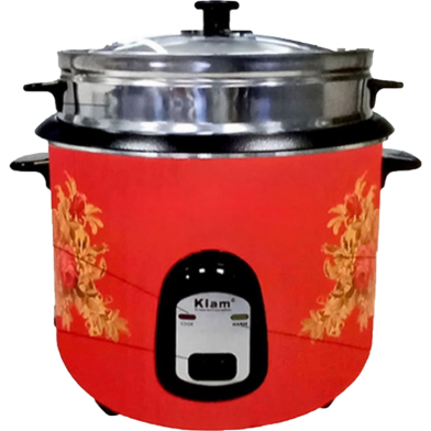 Kiam SFB-5704 Stainless Steel Non-Stick Double Pot Rice Cooker - 2.8 Liter - Silver and Red image