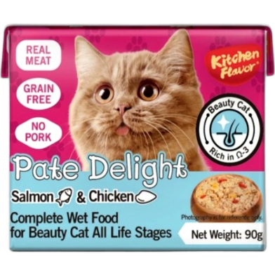 Kitchen Flavor Pate Delight Salmon and Chicken Complete Wet Food for Beauty Cat for All Life Stages 90gm | Cat Wet Food image
