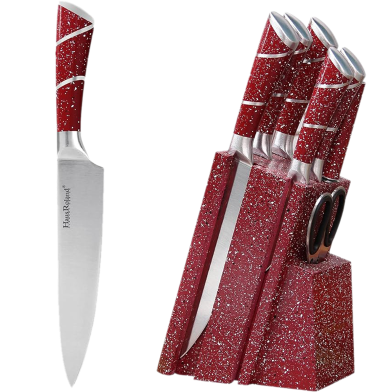 Kitchen Knife Set, Stainless Steel 8Pcs Knives Set With Block Hollow Handle for Chef Knife image