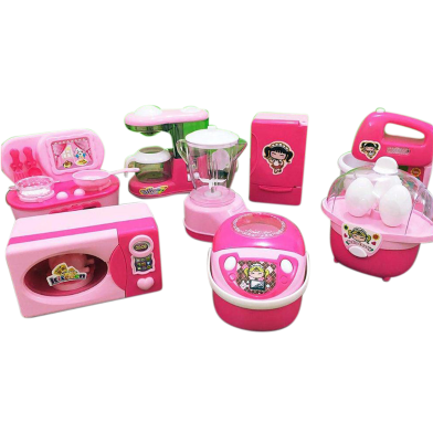 Kitchen and Household Utility 8 Pcs Toy Set for Kids Working Household Appliances (Microwave Oven, JMG, Refrigerator ) Toy for Girls -124331202 image