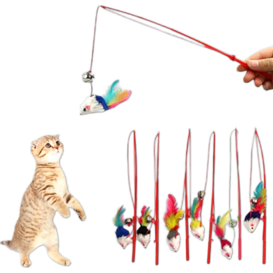 Kitten Cat Toy Mouse On A Rod Teaser Bell Feather image