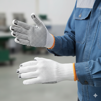 Knitted And Pvc Black Dotted Working Hand Gloves For Construction Household Workshop Materials Handling Etc 1pair Slide 2