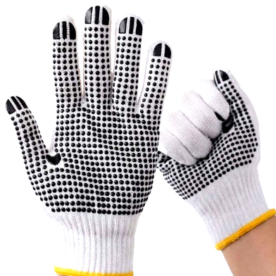 Knitted And Pvc Black Dotted Working Hand Gloves For Construction Household Workshop Materials Handling Etc 12 Pair image