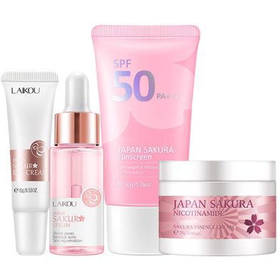 LAIKOU Japan Sakura Brightening Set (Sakura Sunscreen/Serum/ Eye Cream/ / Cream) Skin Care Set image