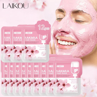 LAIKOU Japan Sakura Mud Face Mask Anti Wrinkle - 12 Pcs image