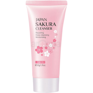 LAIKOU Sakura Exfoliating Facial Scrub Foaming Cleanser Face Wash Remove Dead Skin 2pcs image