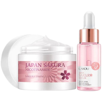 LAIKOU Sakura Serum And Collagen Face Cream Cherry Blossom Essence Moisturizing Whitening combo (set-2) image