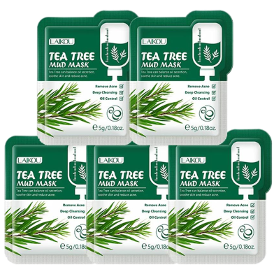LAIKOU Tea Tree Mud Mask Moisturizing Oil Control Anti Wrinkle Deep Cleansing Shrink Pore Plant Essence Face Mask Skin Care - 5pcs image