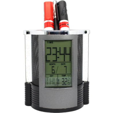 LCD Calendar Pen Holder Digital Alarm Clock Desk Clock image